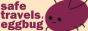 A yellow button with Cohost's mascot, Eggbug, standing and facing the left. Text beside him reads, 'Safe travels, Eggbug.'