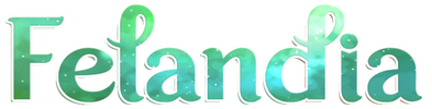 Large, curving text that reads 'Felandia'. The font is blue-green and has a white outline.