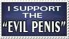 A small blue stamp with the text 'I support the evil penis' written on it.