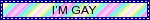 A blinkie that reads 'I'm gay' in black text against a pastel rainbow background.