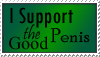 A small green stamp with the text 'I support the good penis' written on it.