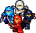A pixel art sprite from LEGO Battles Ninjago depicting the four ninja, armed and ready for combat.