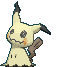A gif of Mimikyu, a ghost Pokemon that disguises itself like Pikachu. It wears a doll-like yellow mouse pelt over its true form, complete with scribbled-on eyes and red cheeks. It is swaying gently.